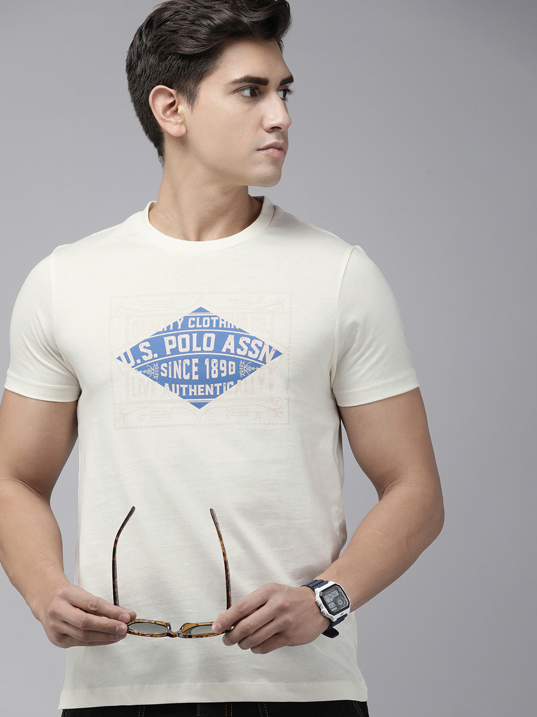 U.S. Polo Assn. Denim Co. Men Brand Logo Printed Pure Cotton Slim Fit T-shirt