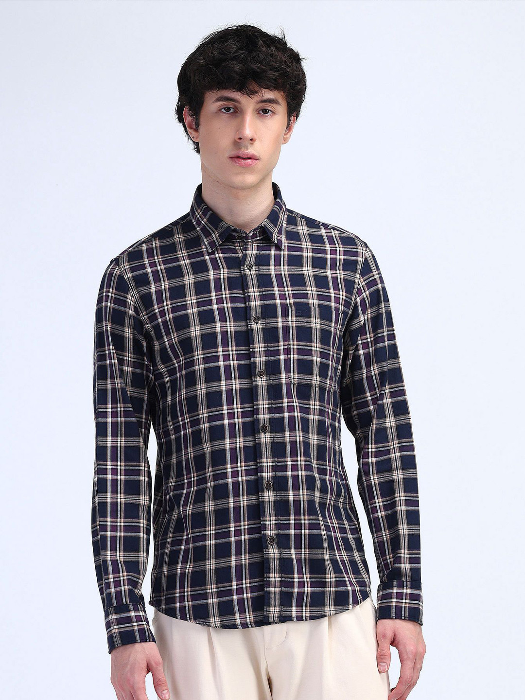 Flying Machine Men Modern Slim Fit Opaque Checked Casual Shirt