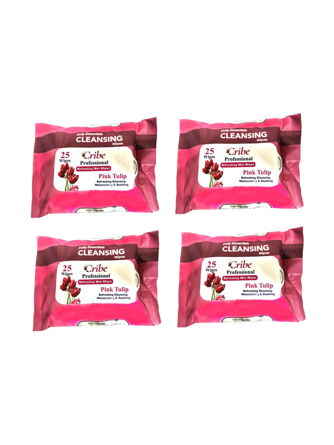 CRIBE Set Of 8 Pink Tulip Facial Wipes & Lime Fresh Facial Wipes- 25 Pcs Each