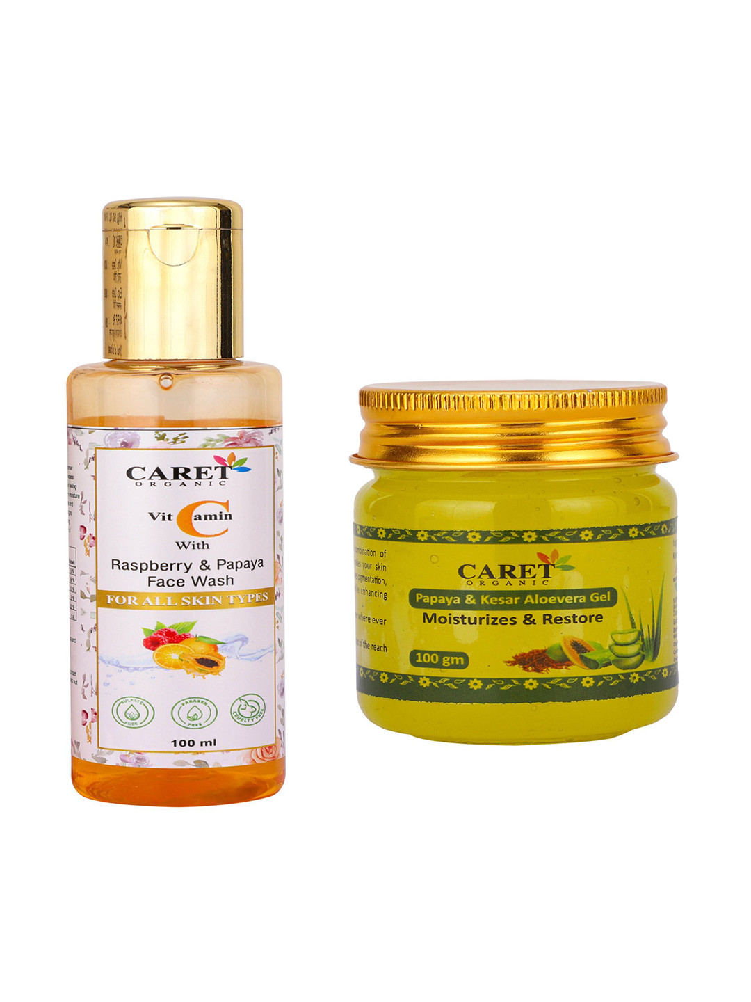 CARET ORGANIC Set Of 2 Aloevera Gel - 100 g & Vitamin C Face Wash - 100 ml