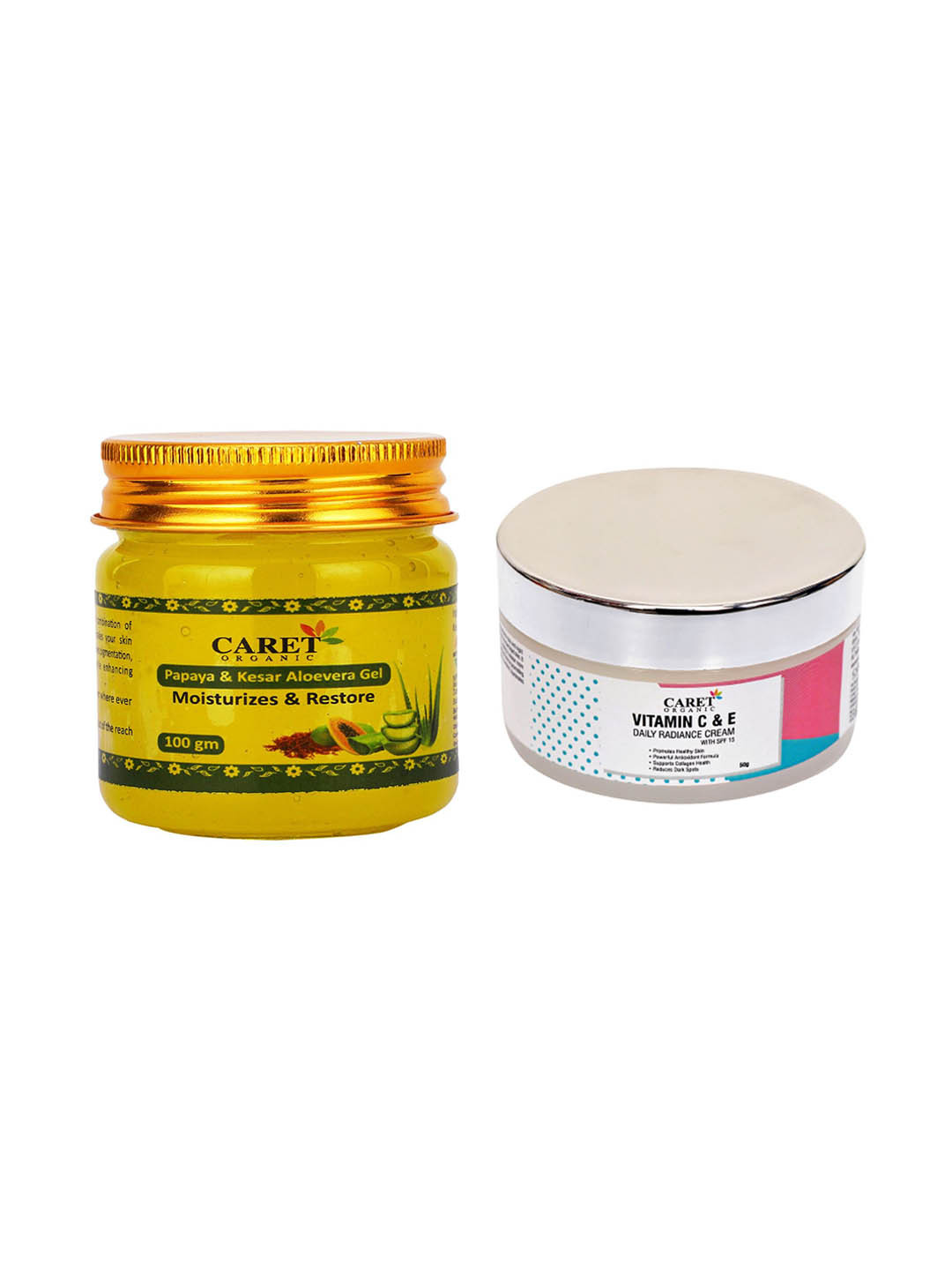 CARET ORGANIC Vitamin C & E Daily Radiance Cream 50 g With Kesar & Aloe Vera Gel 100 g