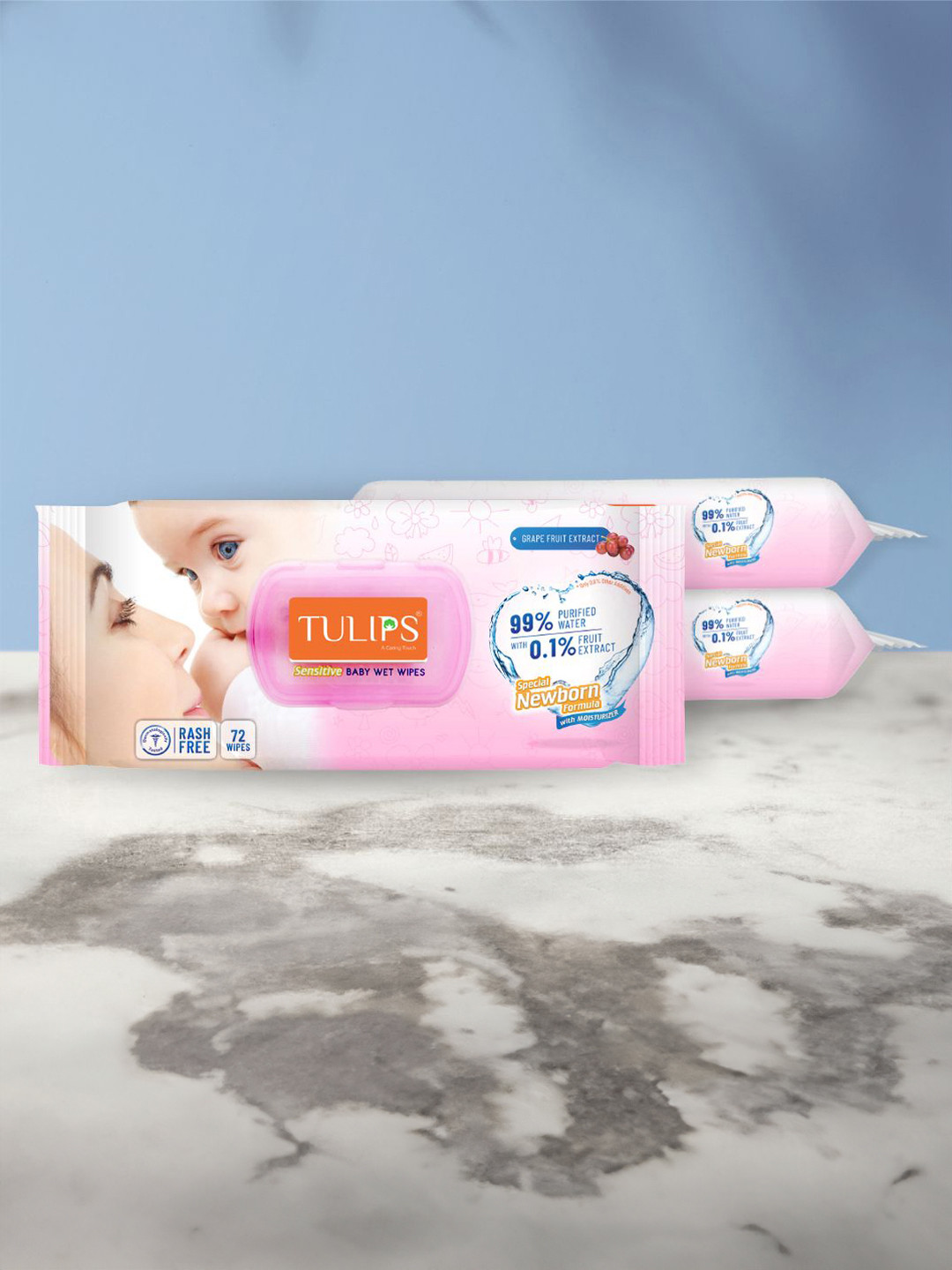 TULIPS Set Of 3 Sensitive Baby Wet Wipes With Grape Fruit Extracts - 72 Wipes Each
