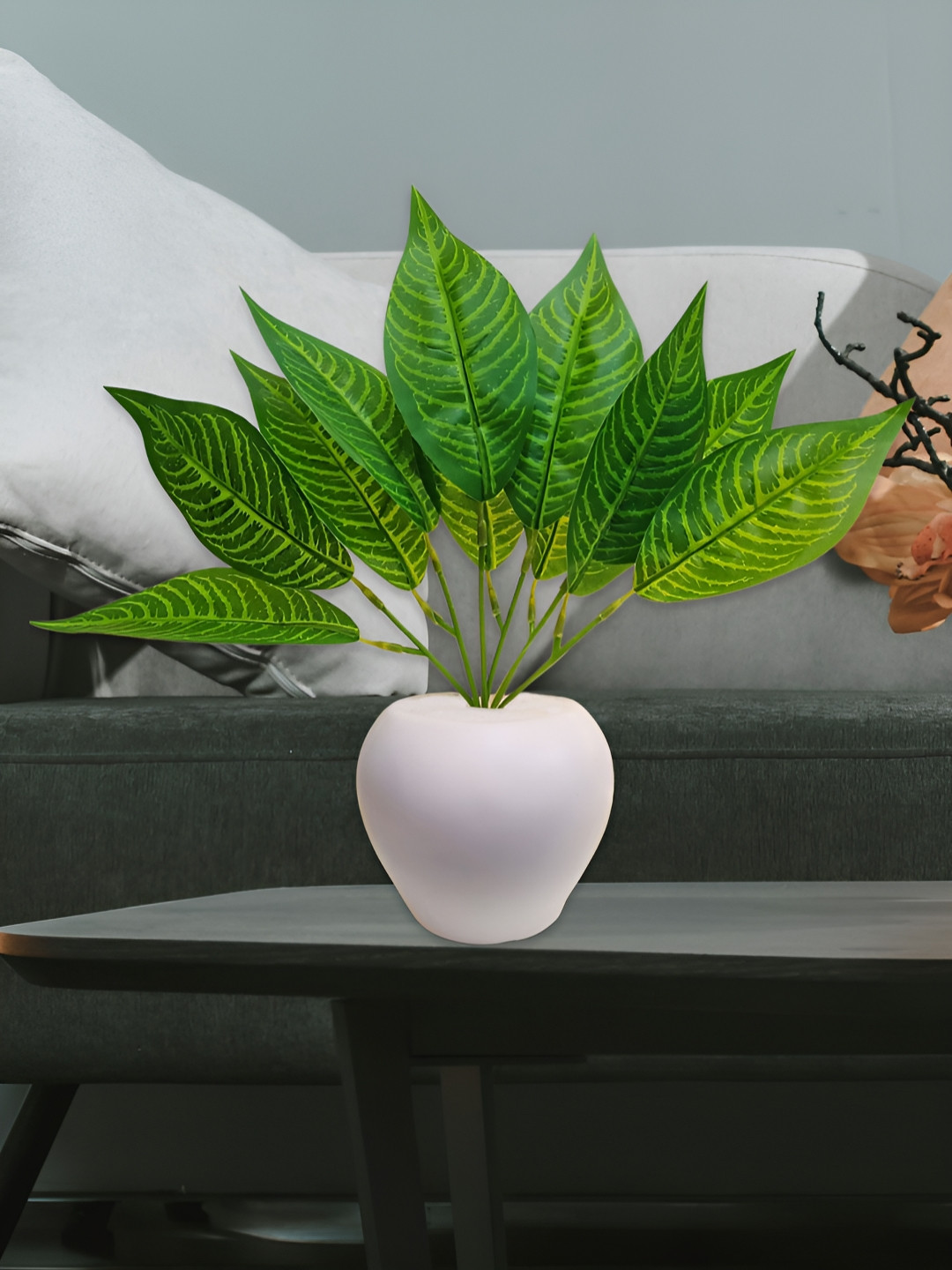ARTSY White Croton Artificial Plant With Pot