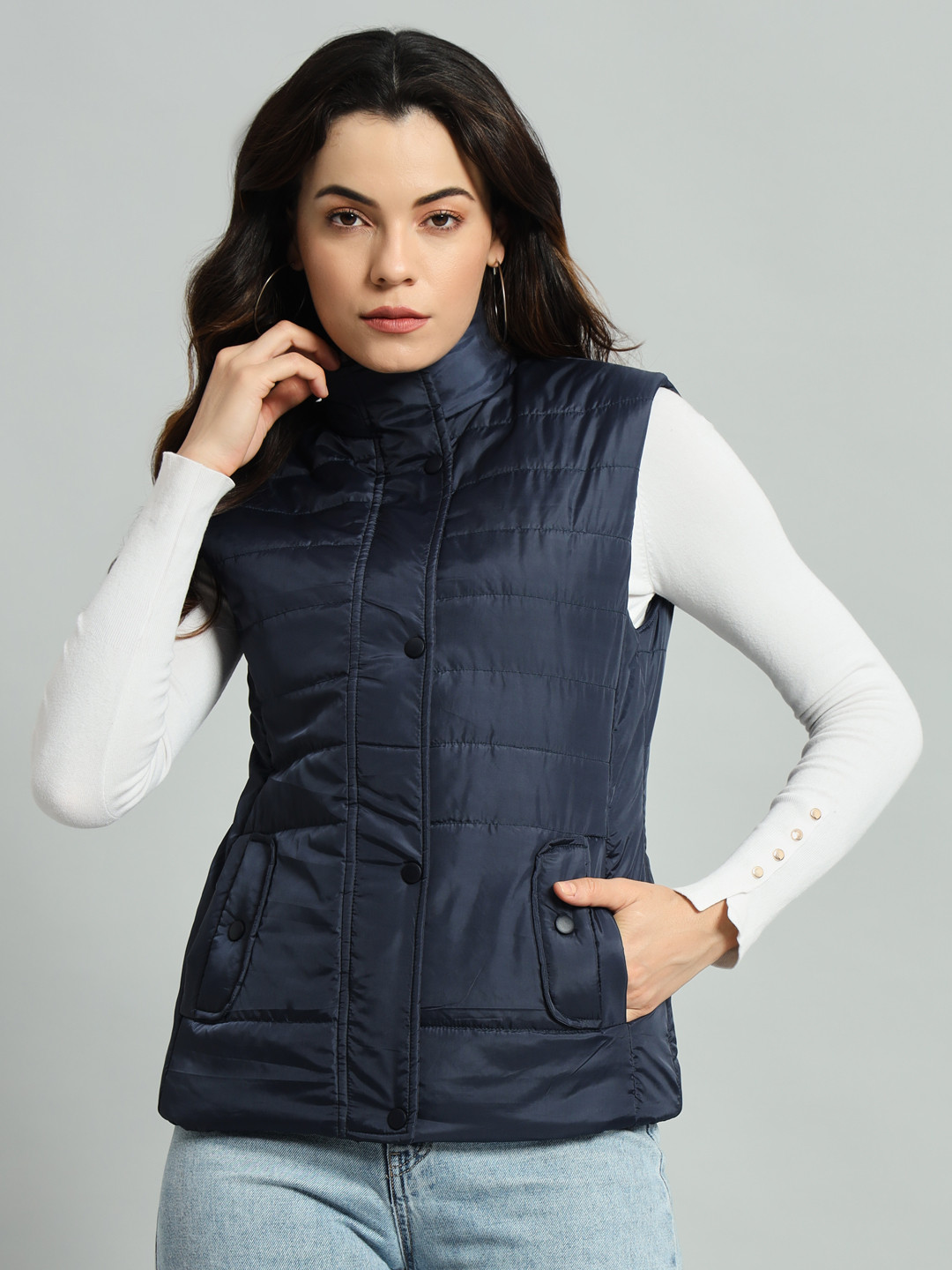 AR-FIT Women Washed Polyester Water Resistant Padded Jacket with Patchwork