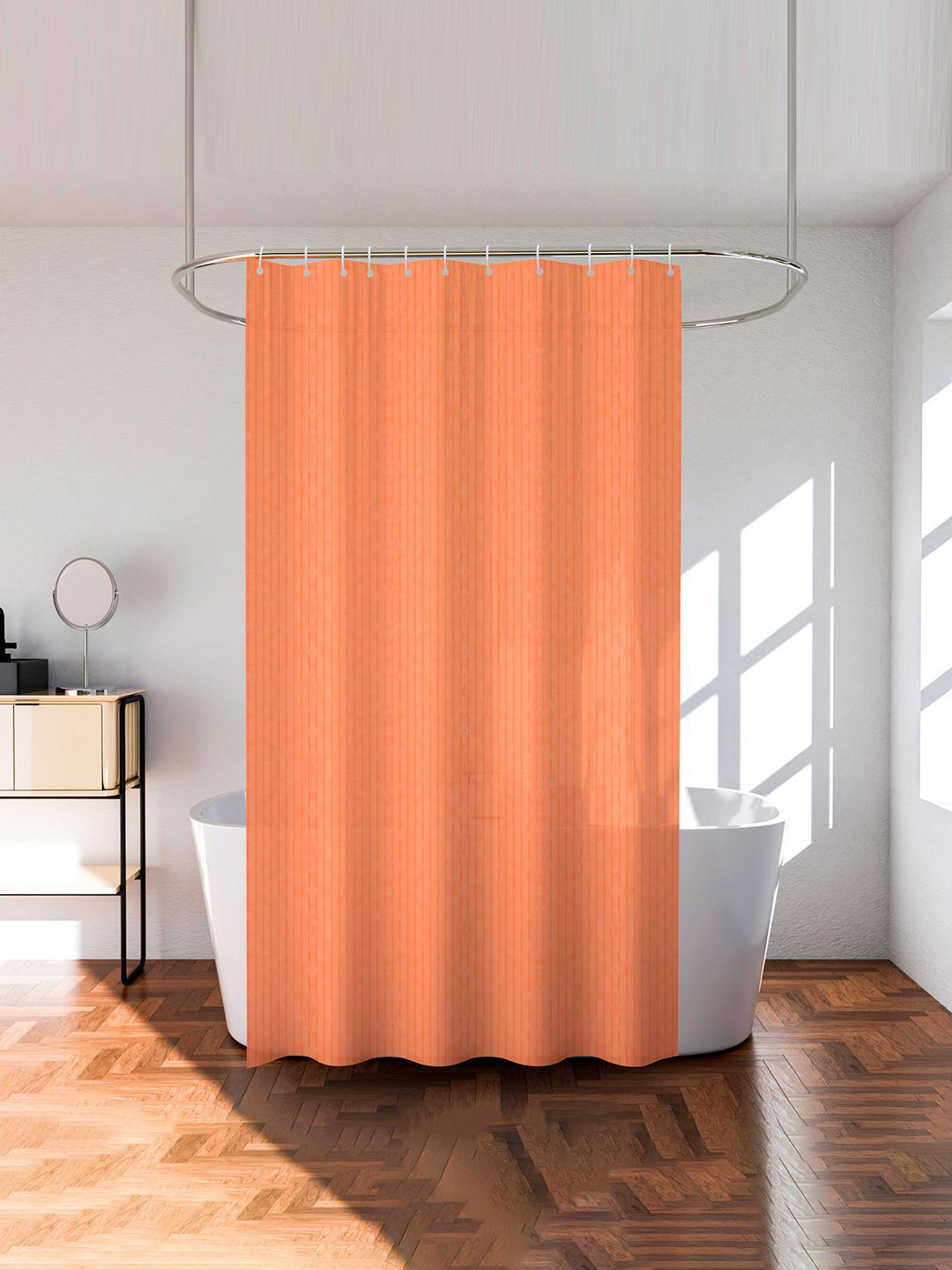 Kuber Industries Orange Striped Waterproof Shower Curtains With Rings