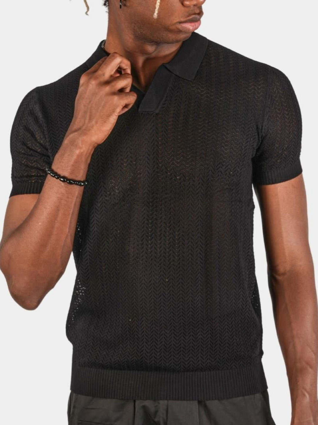 BOTABOCHI Men Cotton Polo Collar Full-Front T-shirt