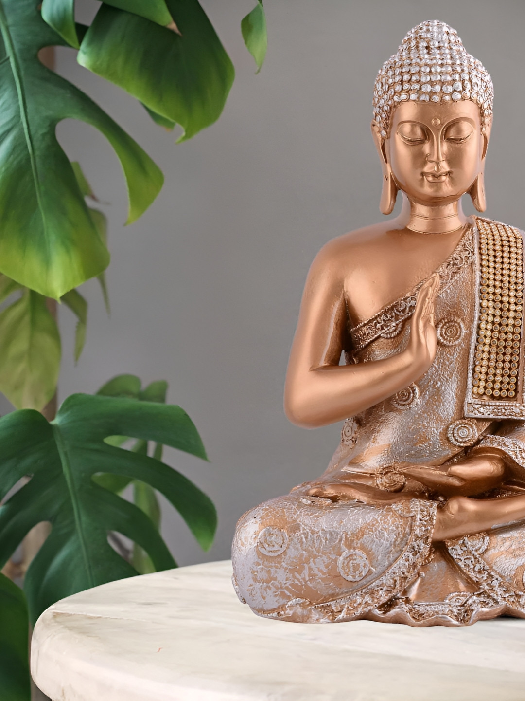 Zart Samadhi Buddha Gold Polyresin Natural Prayer Room Medium Showpiece - 5.9 Inches