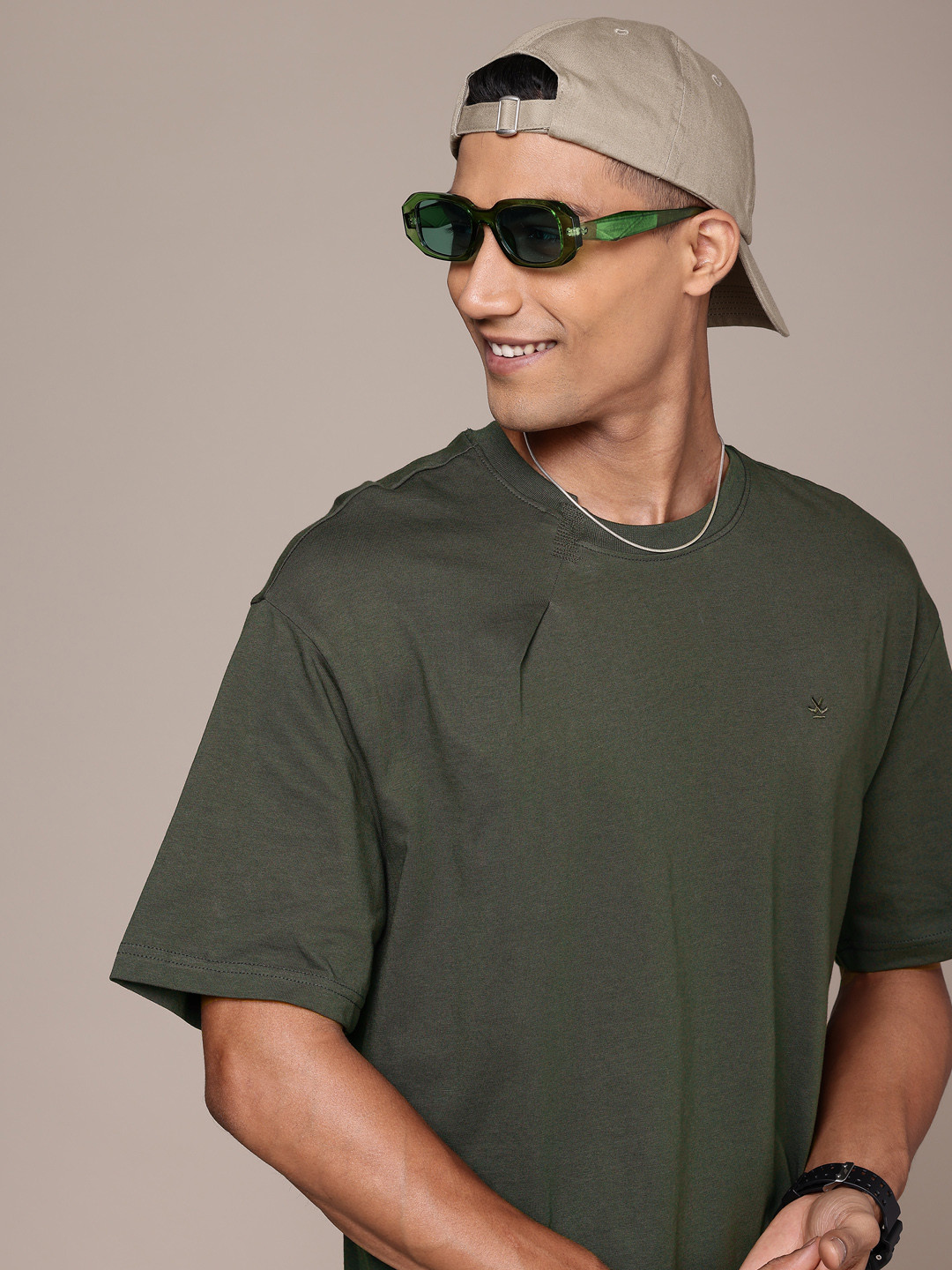 WROGN Drop-Shoulder Sleeves Pure Cotton Oversized T-shirt