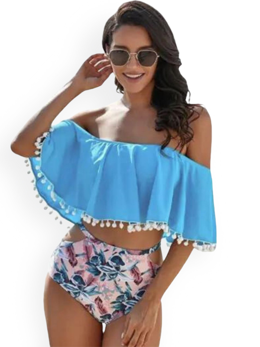 ANGEL CROSHET Women Off-Shoulder Bikini Brief Swim Set