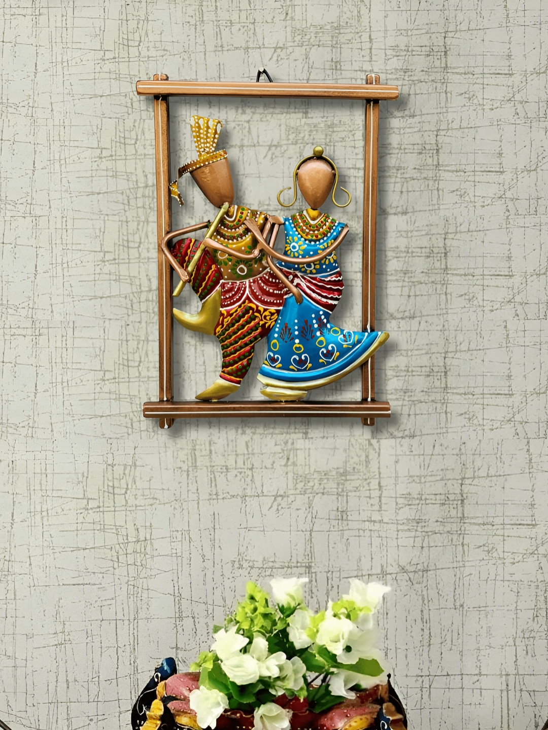 ANSHIKA INTERNATIONAL Radha Krishna Metal Glossy Hall Spiritual Wall Decor-10.5In
