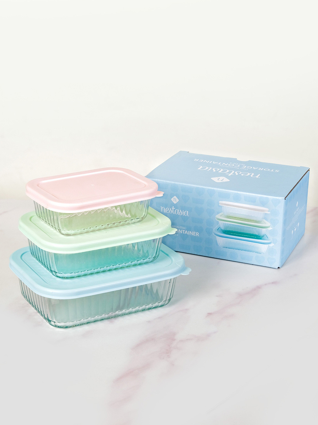 Nestasia Transparent & Pink 3 Pieces Glass Containers