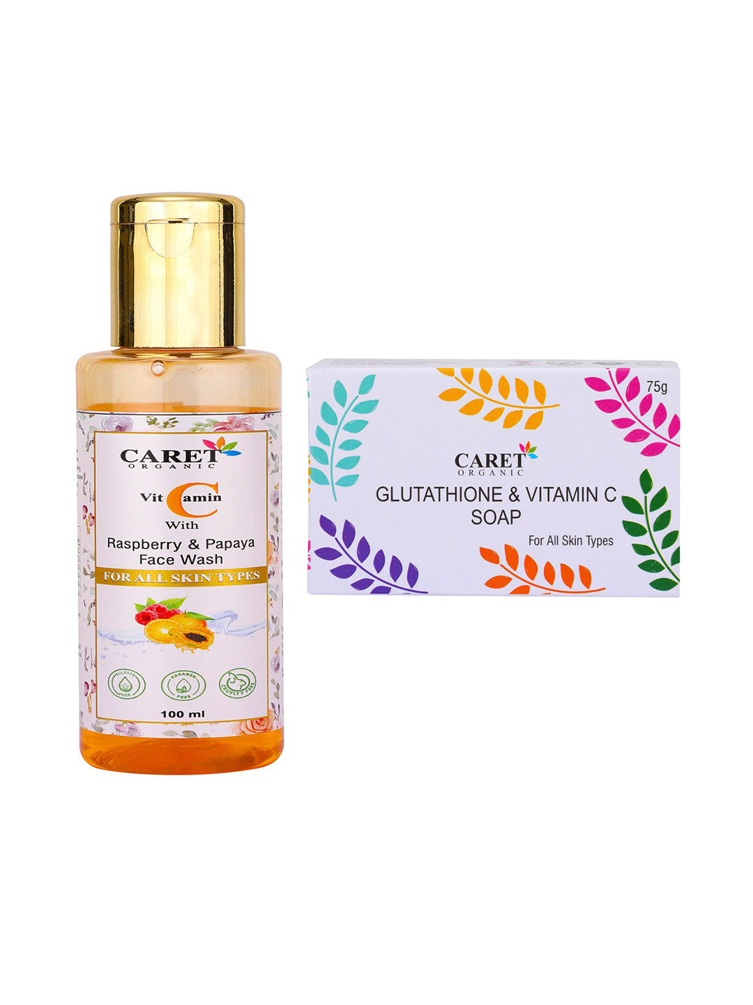 CARET ORGANIC Set Of 2  Skin Blighting Soap 75 g & Raspberry & Papaya Face Wash-100ml