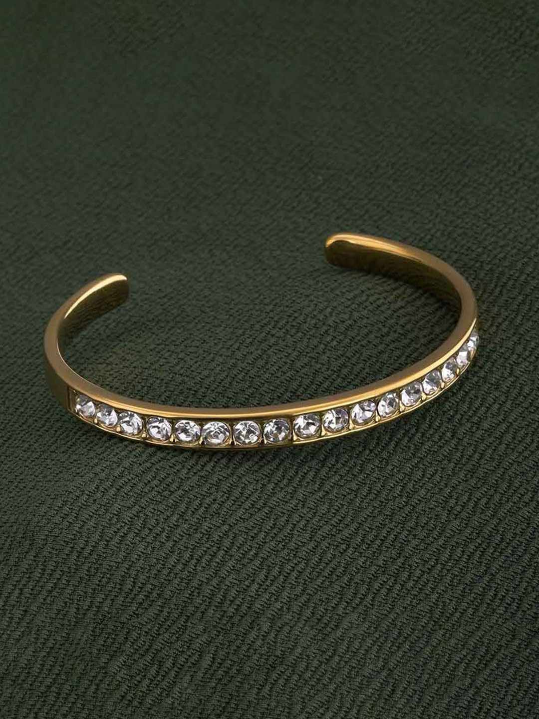 PALMONAS Gold Plated Stainless Steel Cubic Zirconia Kada Bracelet
