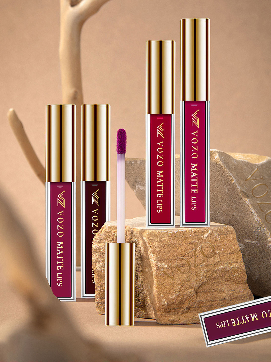 VOZO Set Of 4 Matte Lips Liquid Lipstick-Wine102- Maroon103- Magenta105- Light Magenta 106