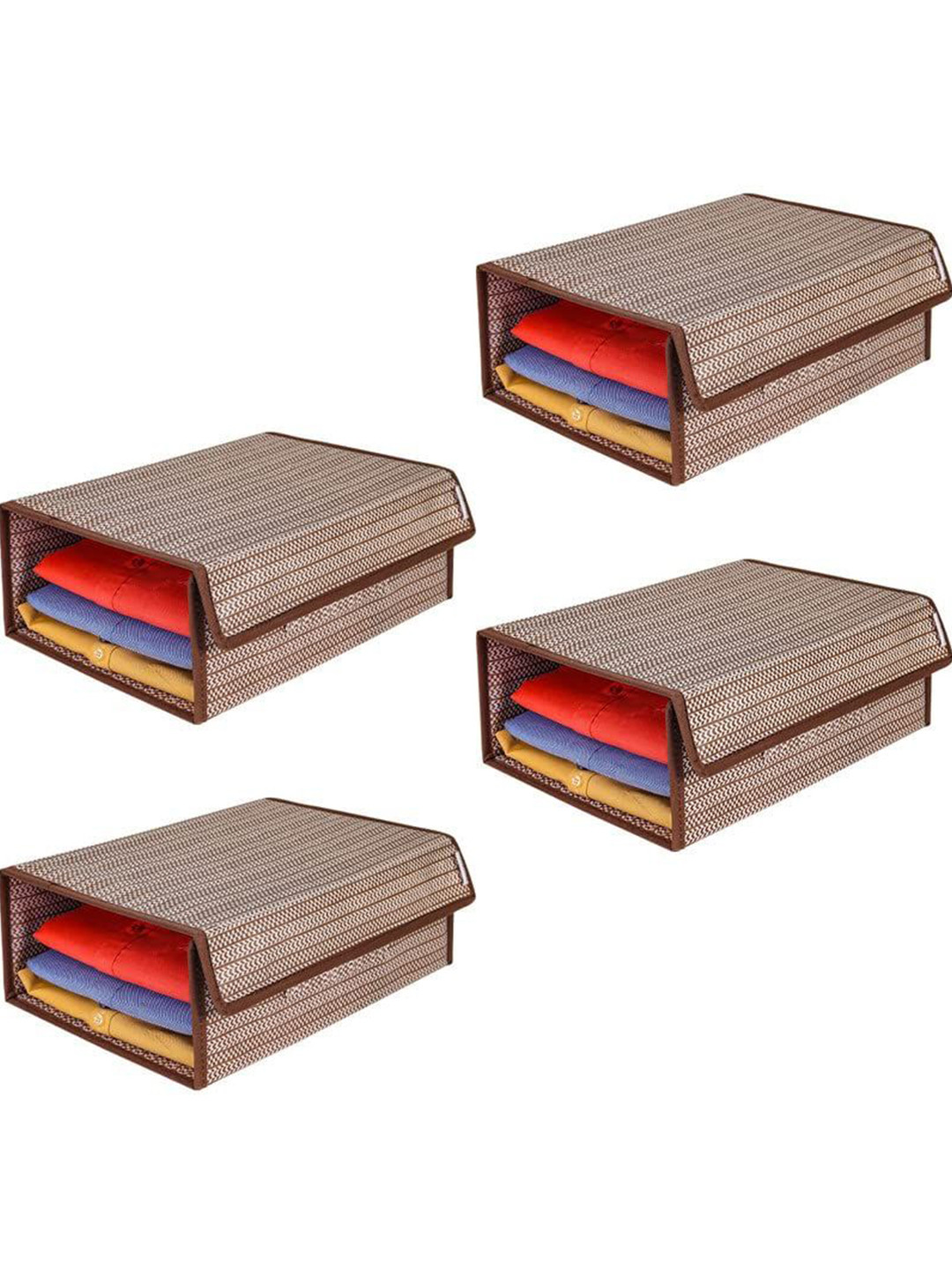 prettykrafts Brown 4 Pieces Striped Reusable Multi-Utility Organisers