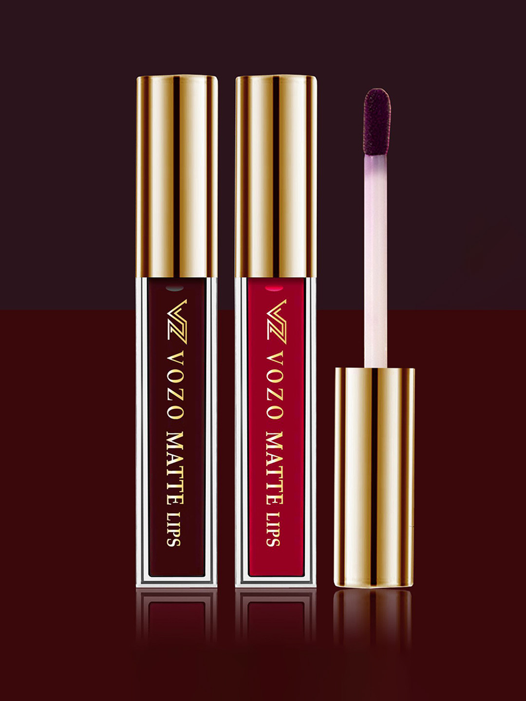 VOZO Set Of 2 Stay-All-Day Matte Liquid Lipstick - 4 ml Each -Wine 102 - Red 104