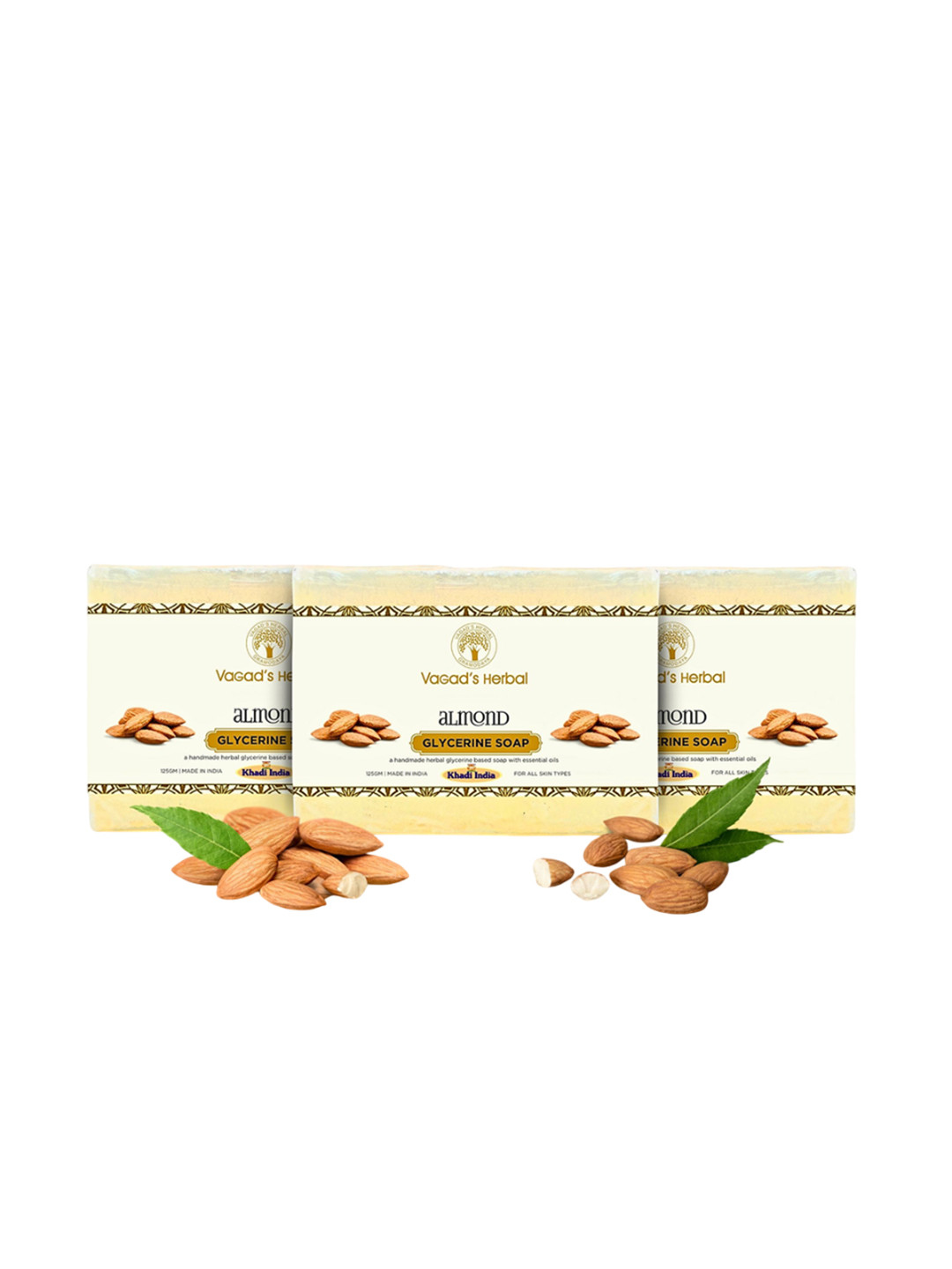 Vagads Set Of 3 Khadi India Almond Soap - 375 g Each