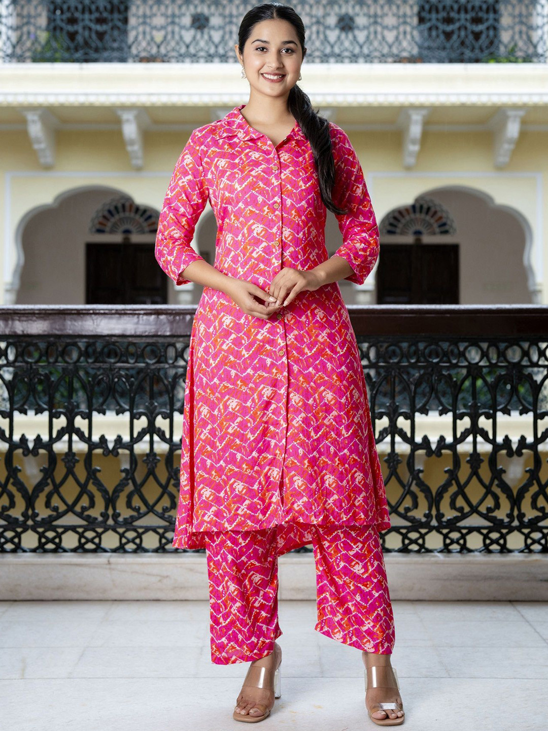 Dress21 Abstract Printed Regular Pure Cotton Straight Kurta with Trousers