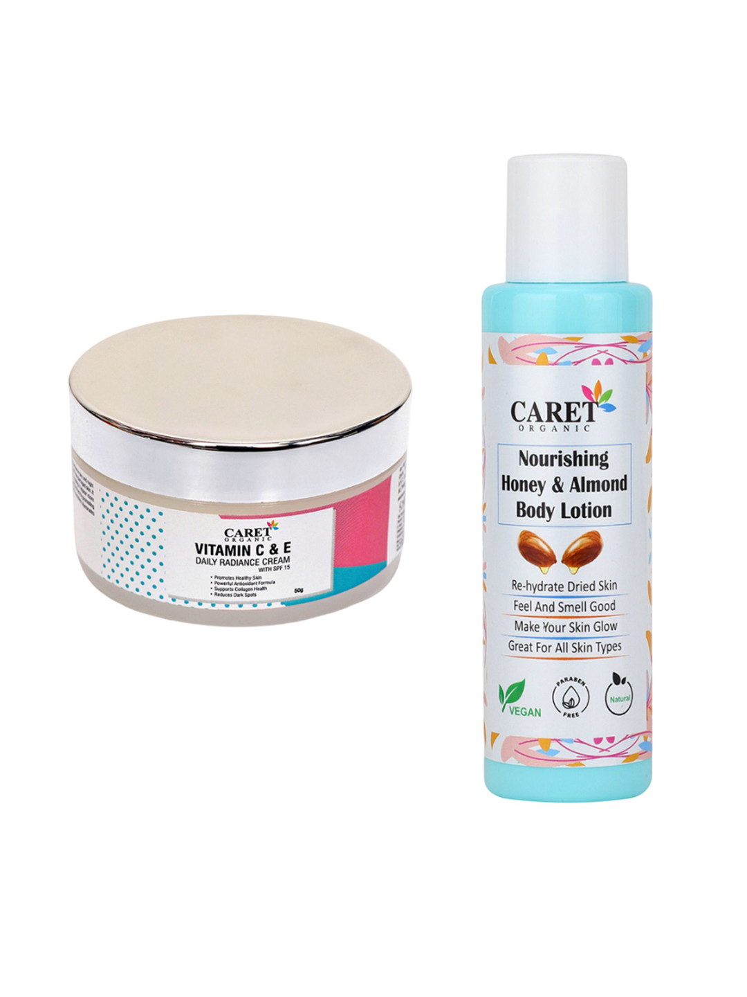 CARET ORGANIC Almond Body Lotion-100ml & Radiance Cream Combo-50g
