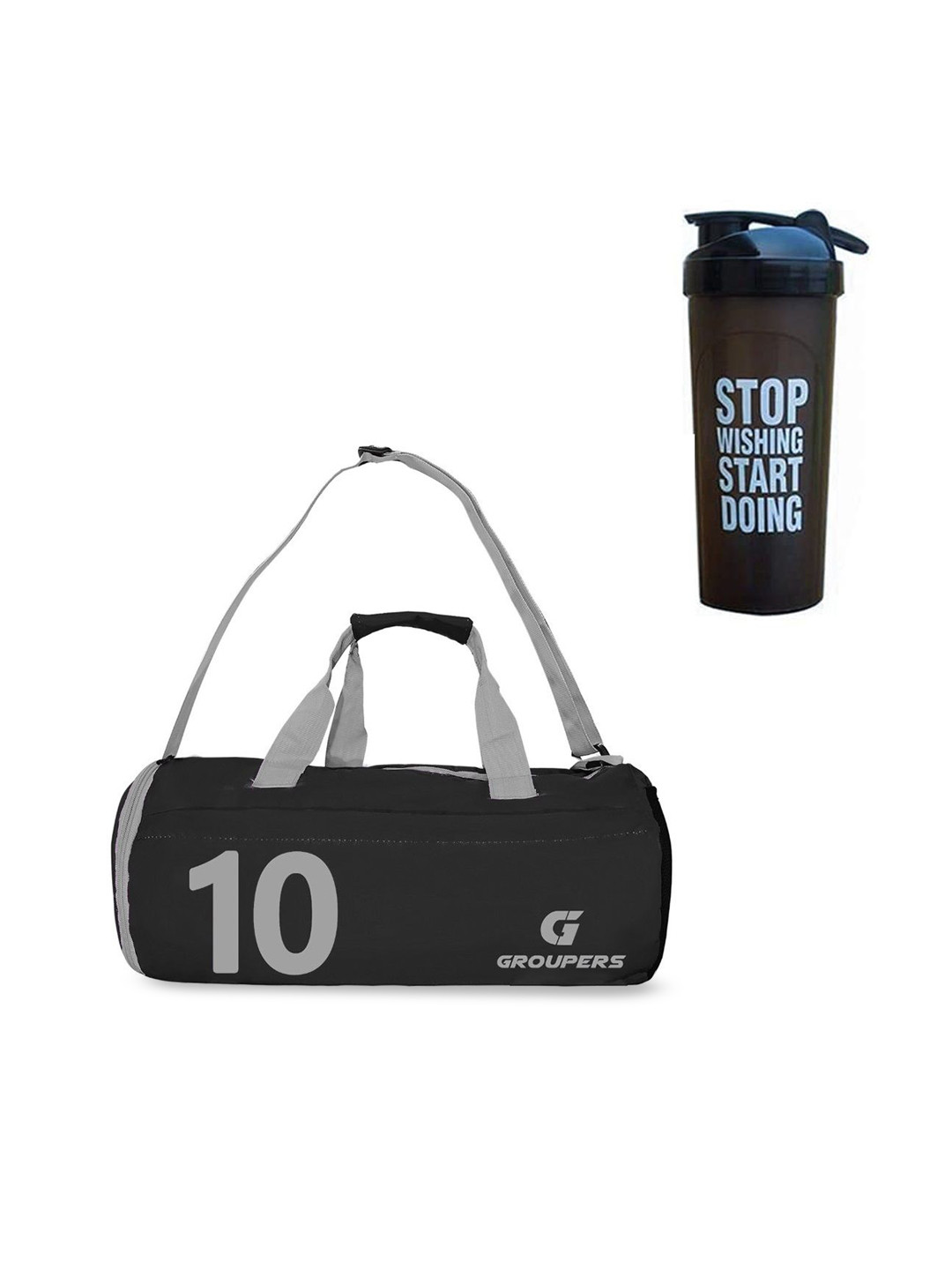 GROUPERS Printed Medium Foldable Sports Duffel Bag With Gloves Wrist Band & Shaker Bottle