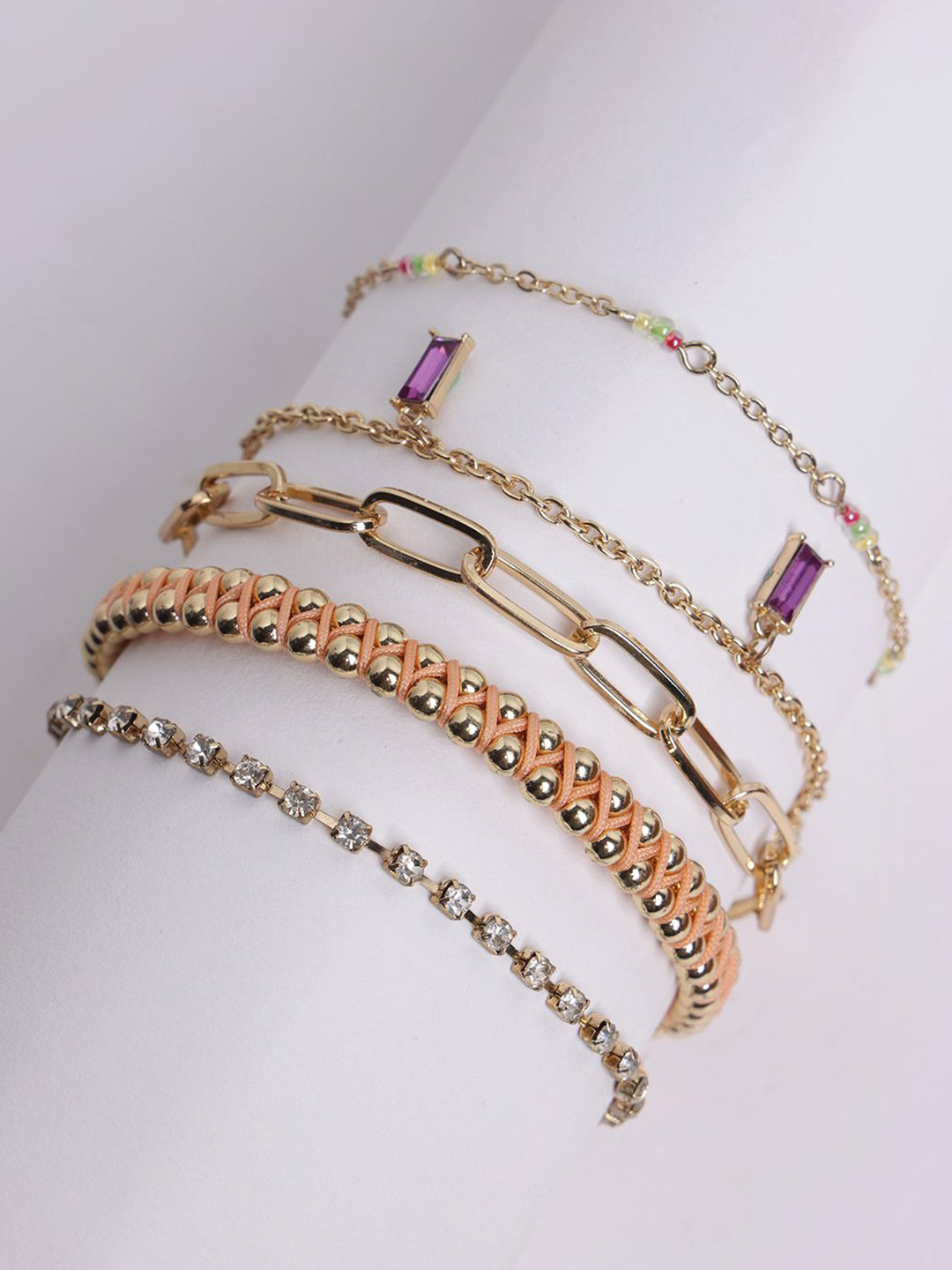 DressBerry Set Of 5 Gold-Plated Charm Bracelets