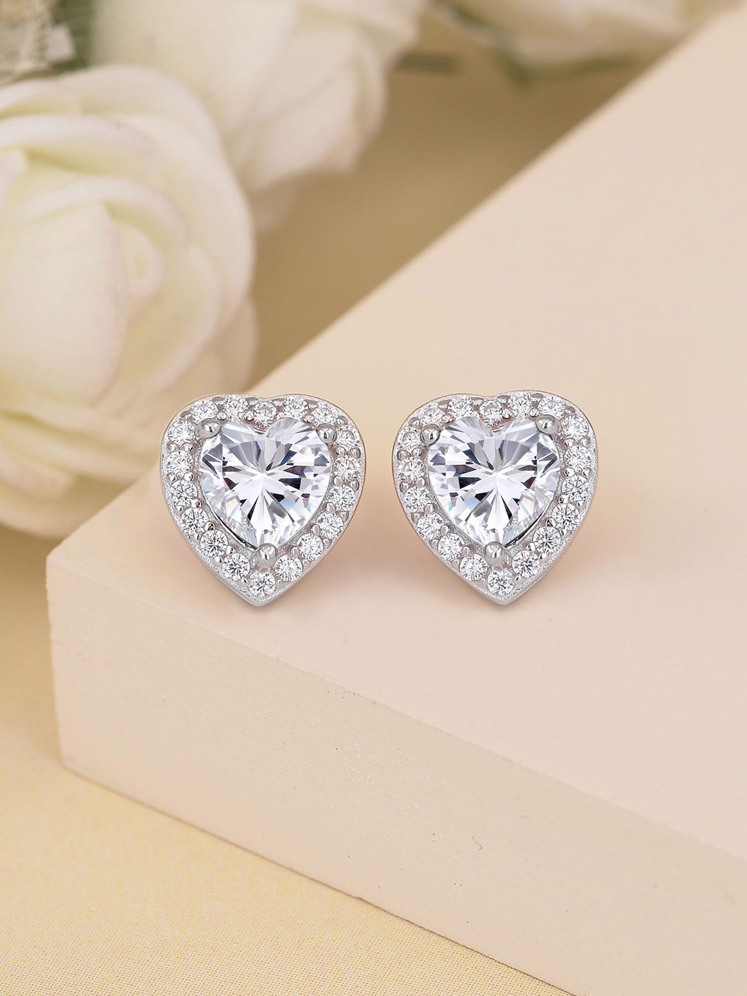 Ornate Jewels 925 Sterling Silver American Diamond Halo Studs Earrings