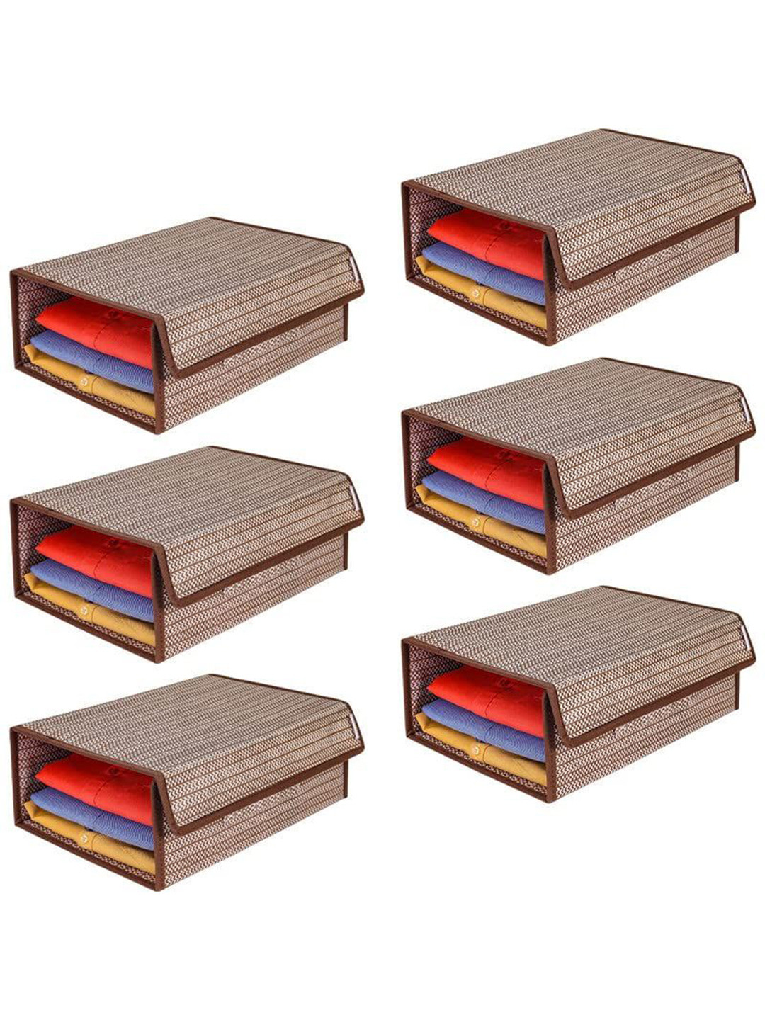 prettykrafts Brown 6 Piece Striped Reusable Multi-Utility Organisers