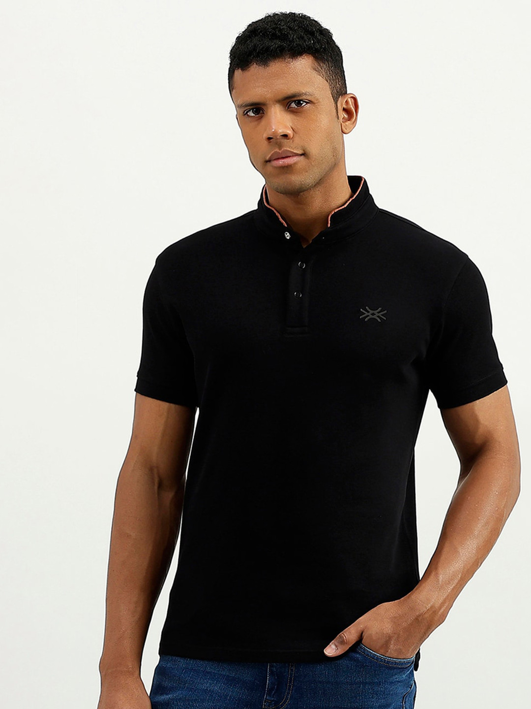 United Colors of Benetton Regular Fit Stand Collar Cotton T-shirt