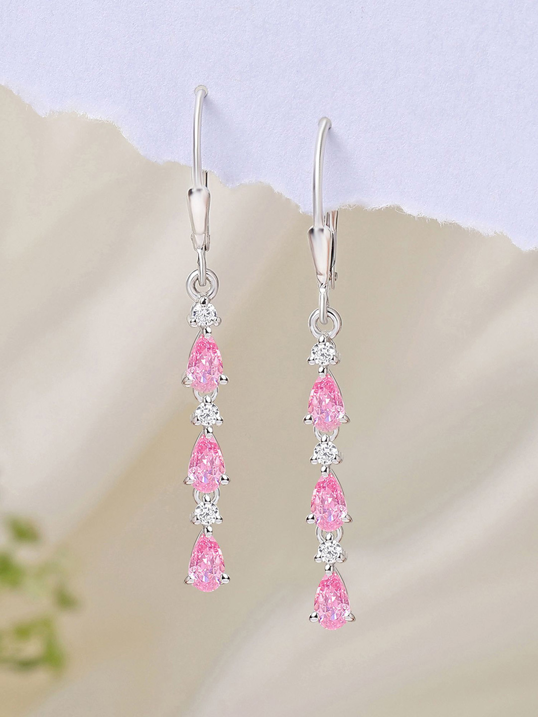 Ornate Jewels 925 Sterling Silver Pink Cubic Zirconia Linear Dangler Earring