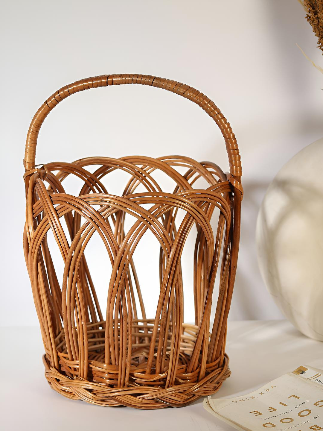 HABERE INDIA Brown Rattan Core Fruit and Vegetable Basket