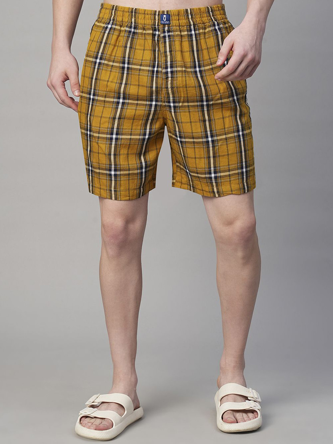 PRONK Men Checked Cotton Woven Boxer TM-BXR-007-YLW-S