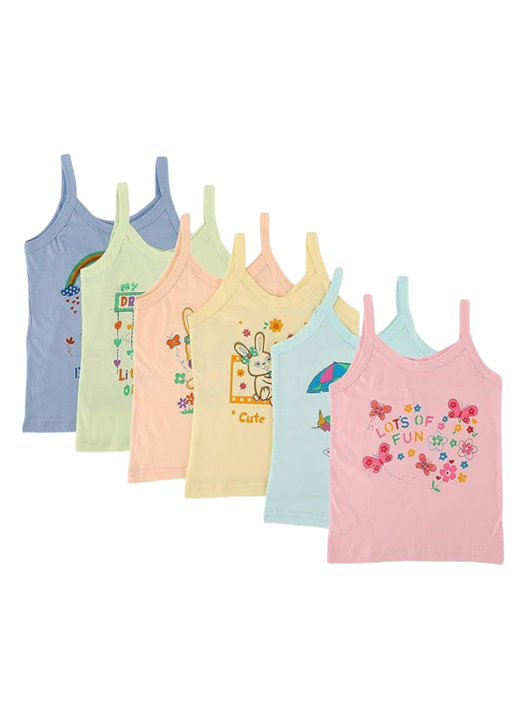 Dowin Pack Of 6 Girl's Printed Cotton Camisoles
