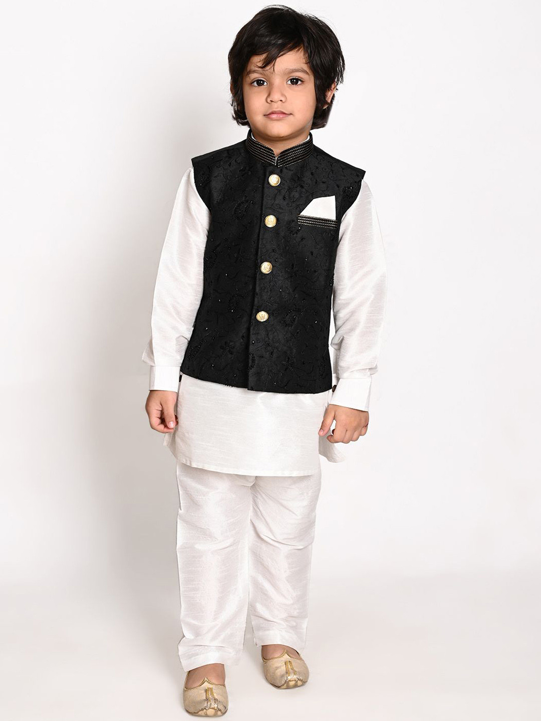 Pehanaava Boys Mandarin Collar Kurta with Pyjamas & Waistcoat