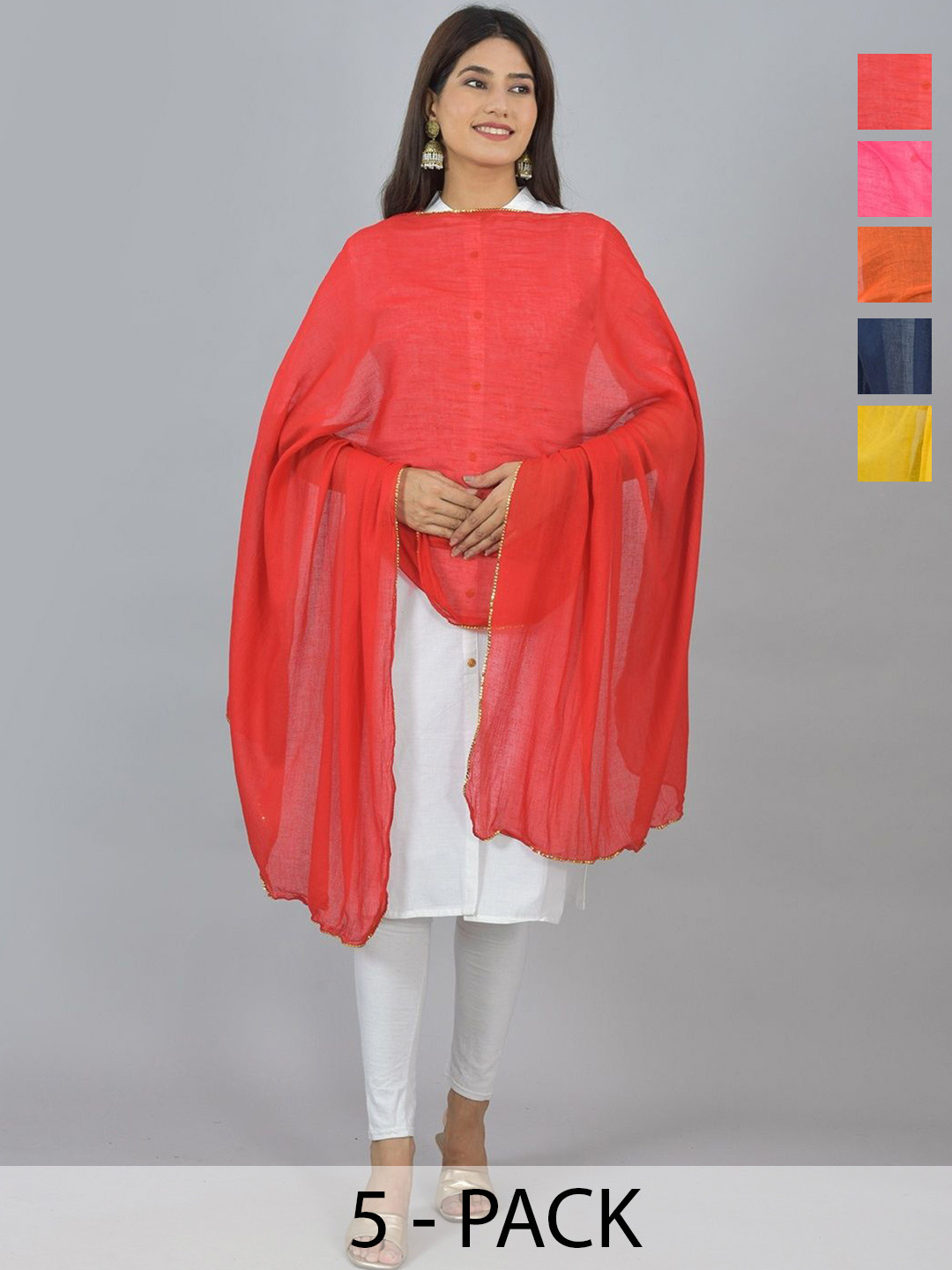 LA FEMINAE Pack Of 5 Pure Cotton Taping Border Dupatta