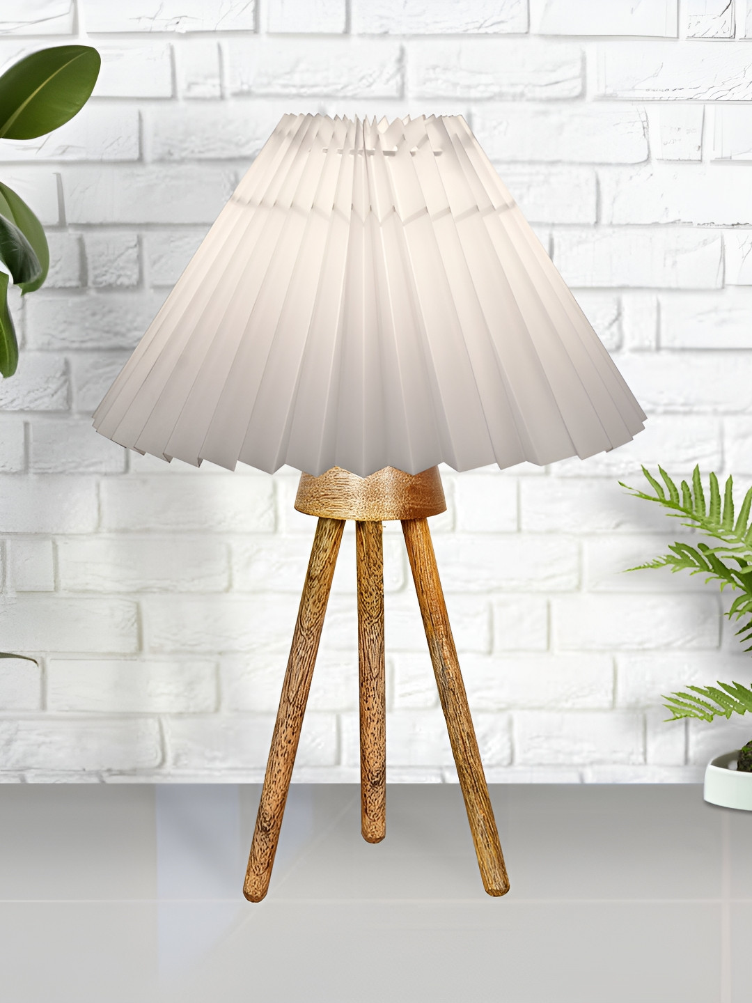 Homesake White Textured Wood Industrial Frusturical Shaped Table Lamp with Bulb