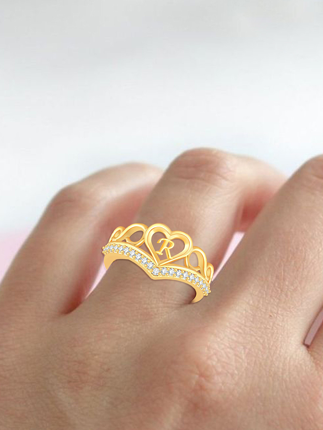 Lila Gold-Plated American Diamond Adjustable Finger Ring