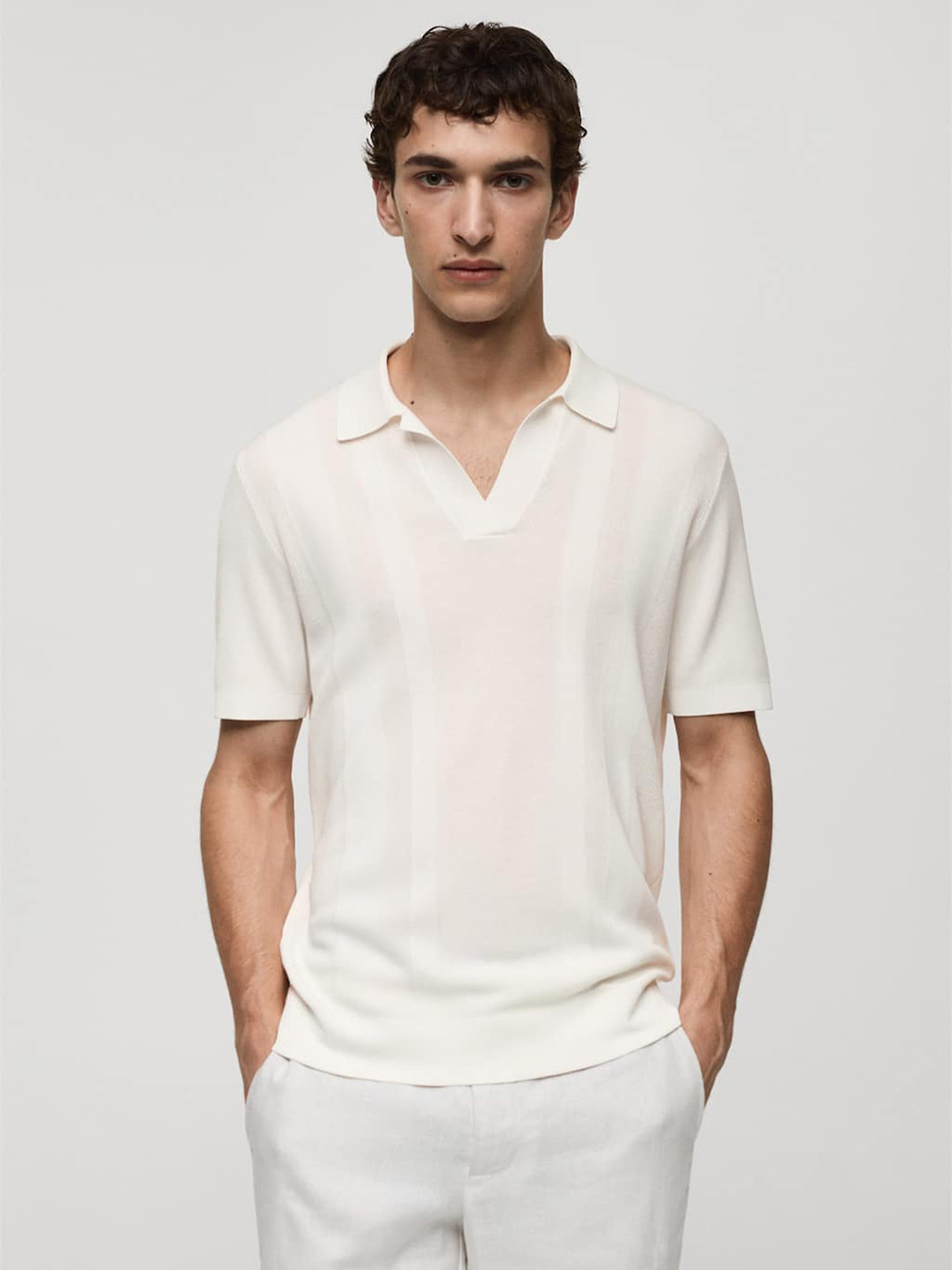 MANGO MAN Ribbed Knit Polo Collar T-shirt