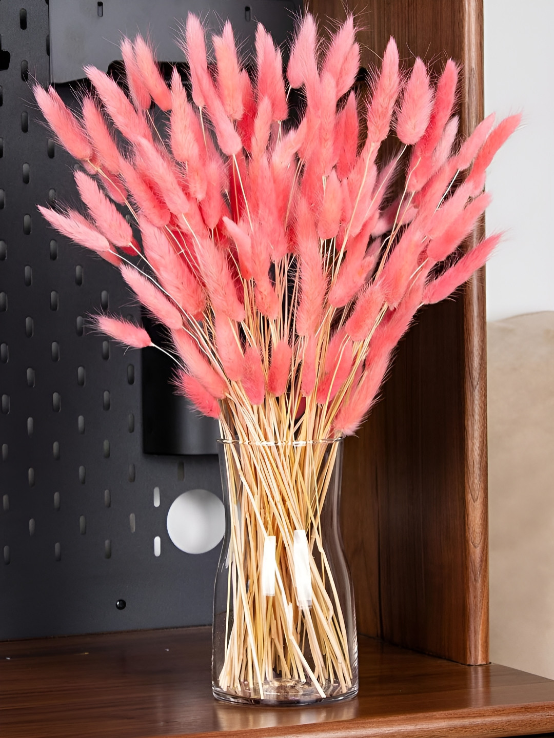 TIED RIBBONS Pink and Beige 50 Pcs Pampas Lagurus Ovatus Tail Dried Stem