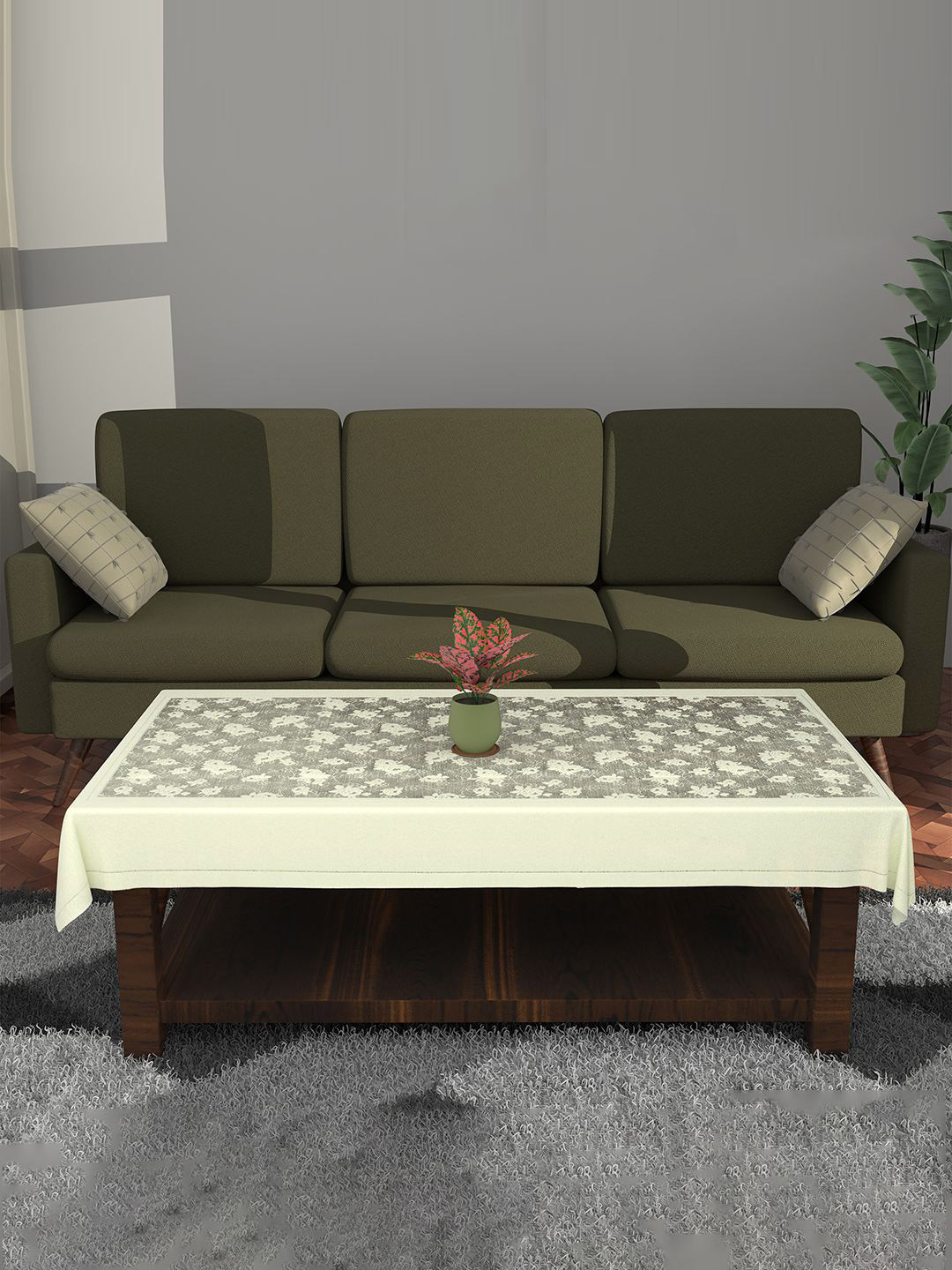 Kuber Industries Cream-Coloured Floral Printed Cotton 4Seater Table Cover