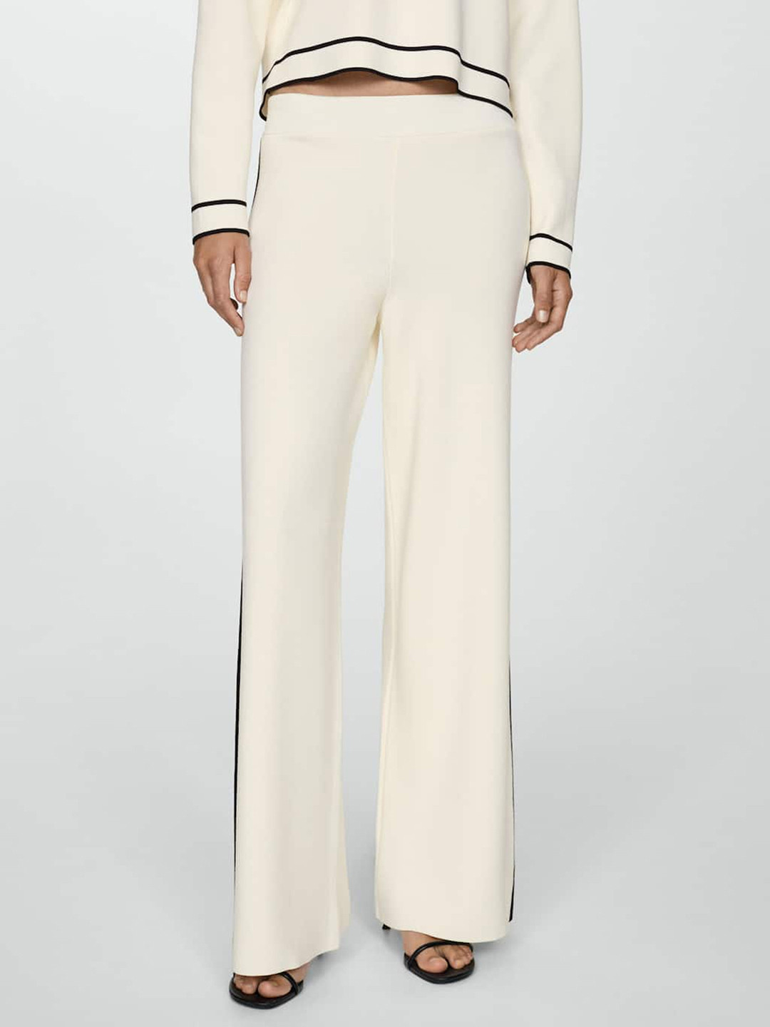 MANGO Women Contrast Stripes High-Rise Knitted Trousers