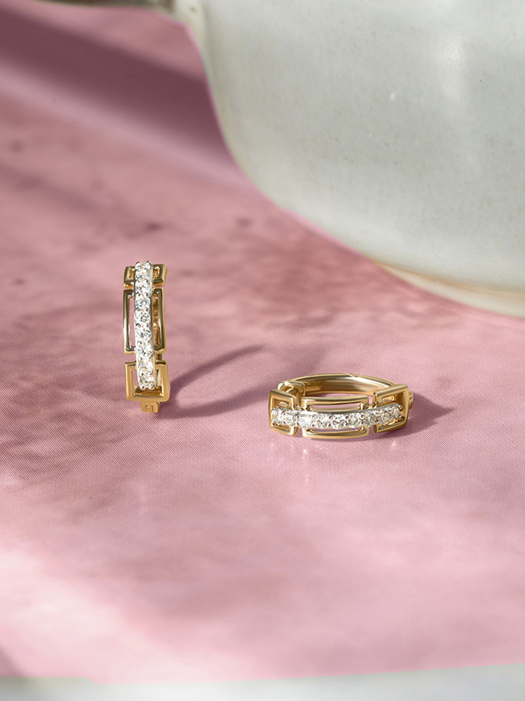 Mia by Tanishq 14KT Gold Natural Diamond Hoop Earrings - 1.913 gm