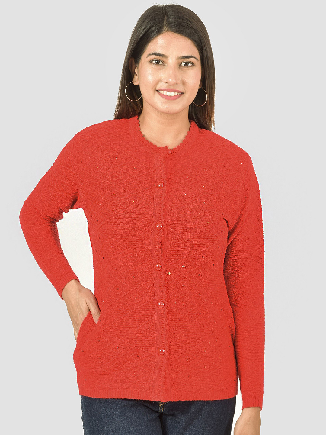 BAISA Women Printed Cardigan with Embellished Detail