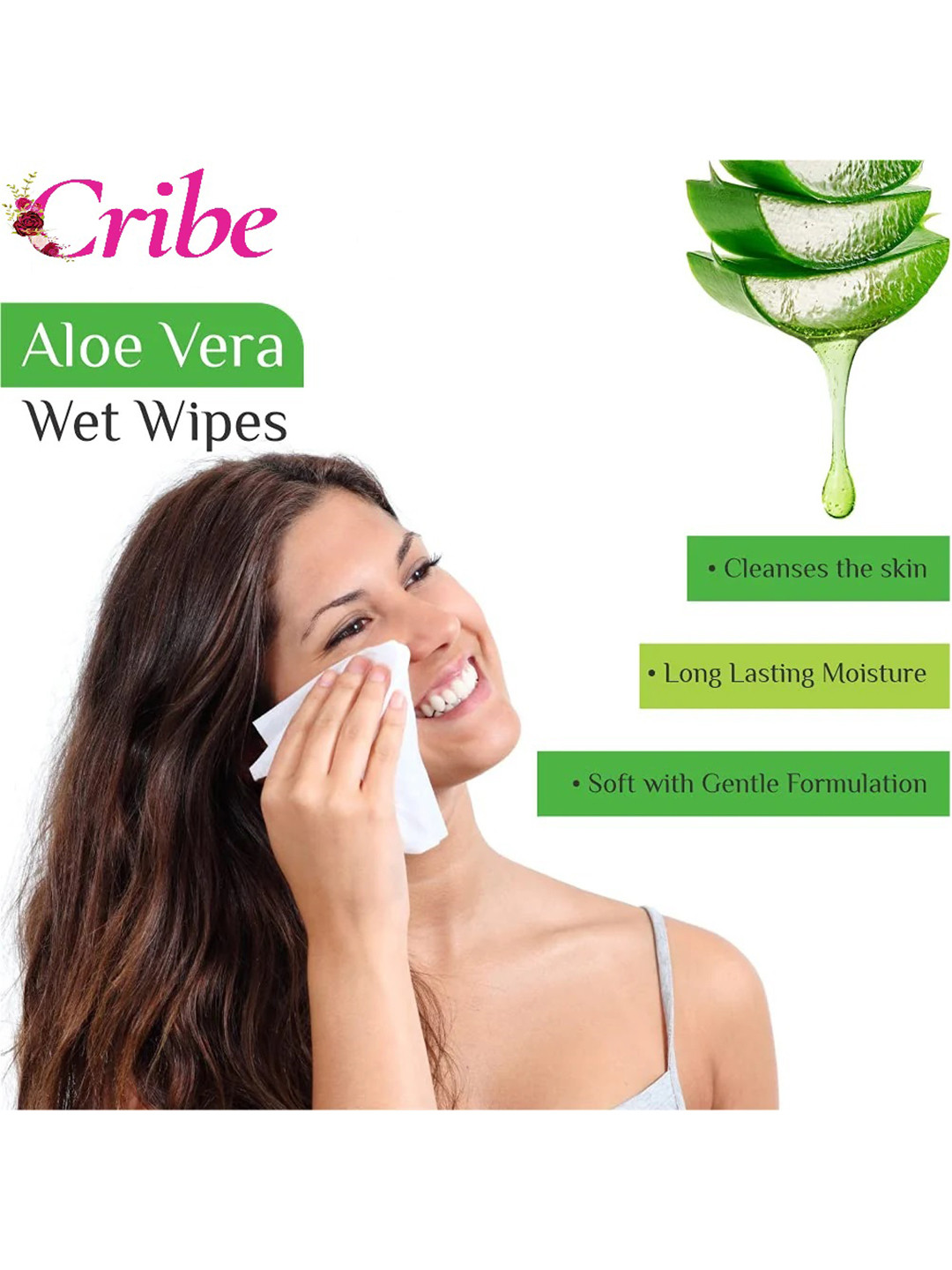 CRIBE Set Of 4 Tulip & Aloe Extract Wet Cleansing Wipes With Vitamin E - 25 Wipes Each