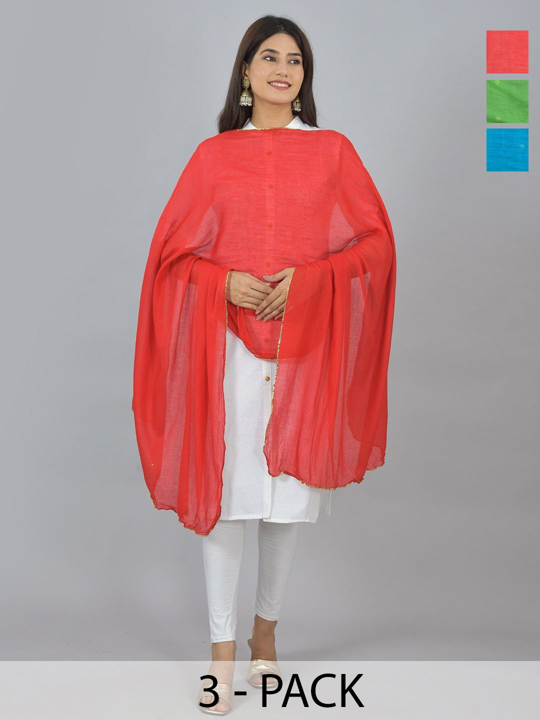 LA FEMINAE Pack of 3 Pure Cotton Dupattas