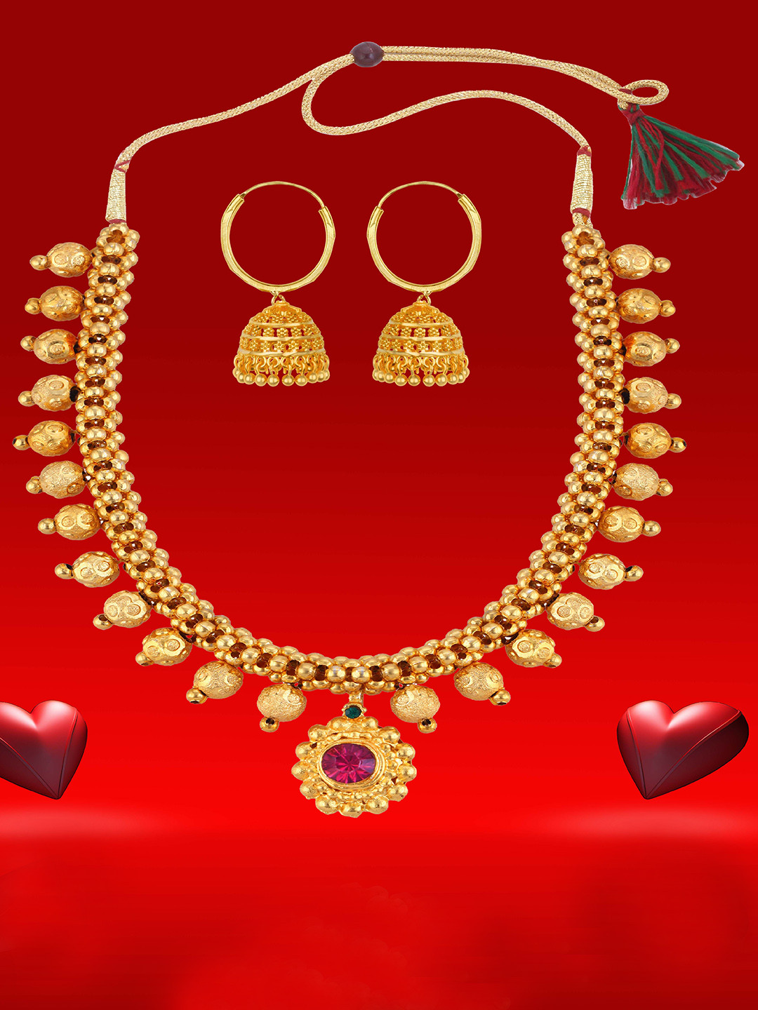 Heer Collection Gold-Plated Stone Studded Ethnic Matte Finish Jewelry Set