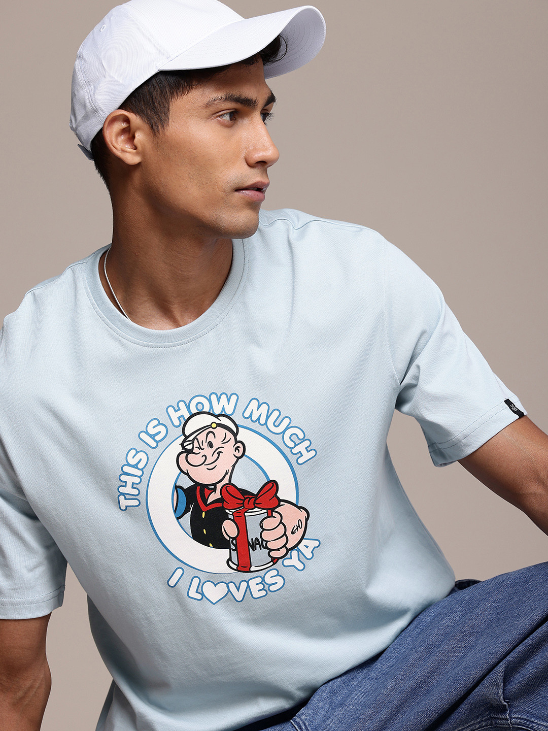 WROGN X POPEYE Printed Drop-Shoulder Sleeves  Cotton Relaxed Fit T-shirt