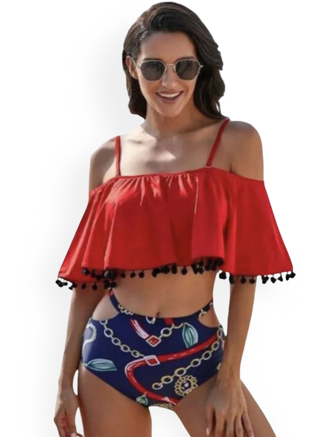 ANGEL CROSHET Women Off-Shoulder High Waisted Swim Set