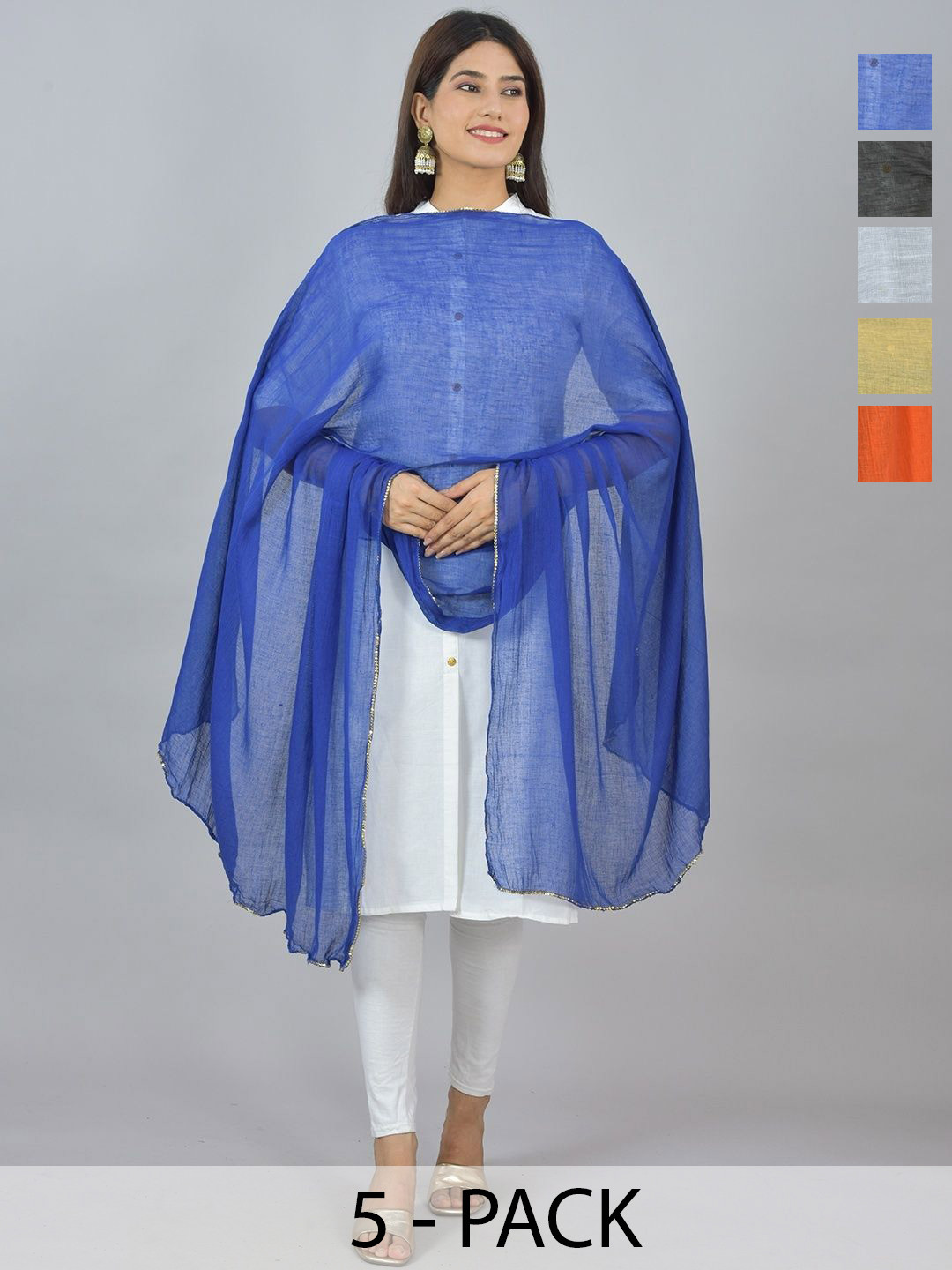 LA FEMINAE Pack Of 5 Pure Cotton Taping Border Dupatta