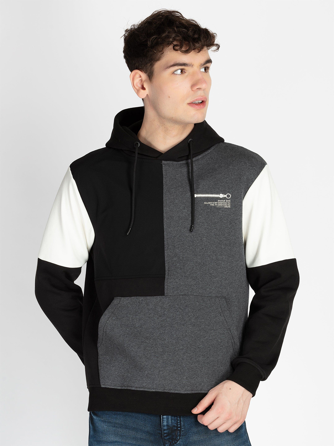 Status Quo Men Colourblocked Hooded Sweatshirt