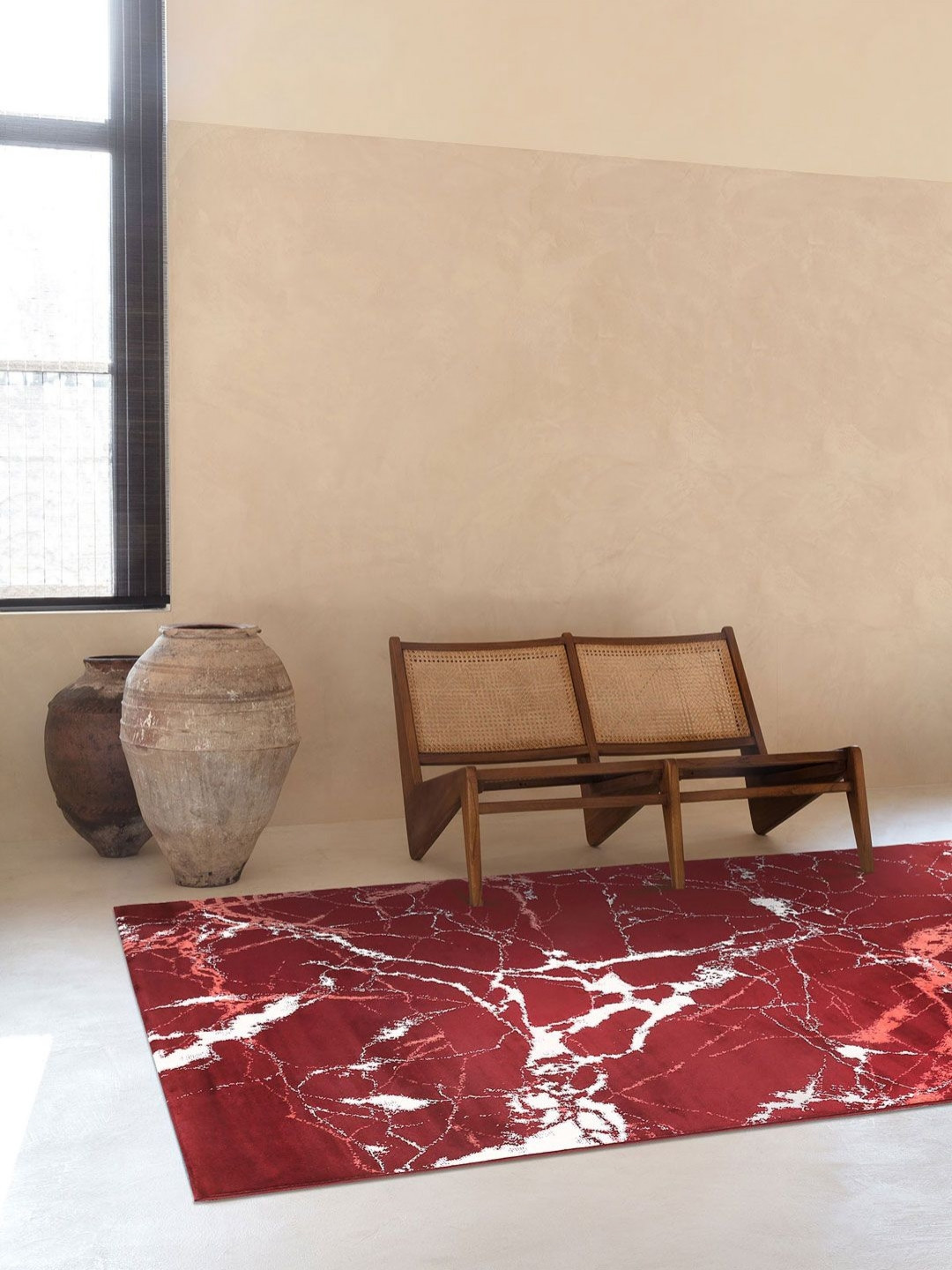 DDecor PALMA Red & White Abstract Printed Light Anti Skid Carpet